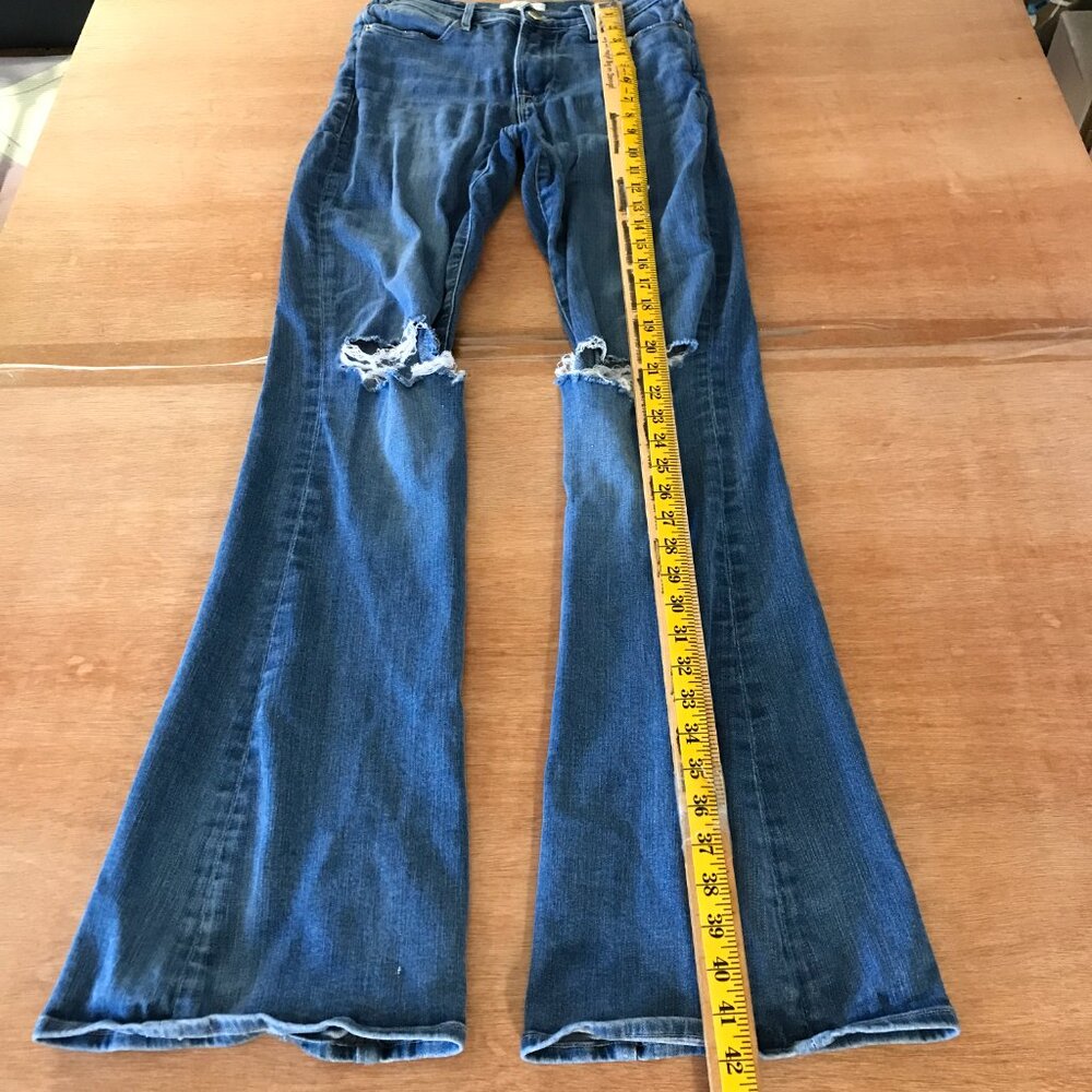 Frame Le High Flare Jeans Women 27 Blue Mid Rise Distressed Medium Wash Stretch - Picture 5 of 15